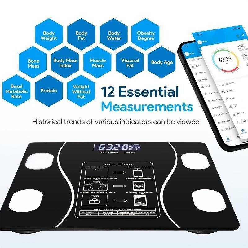 Smart Digital Body Weight Scale – Bluetooth, USB Charging & BMI Tracker with Body Tape Measure elitora 