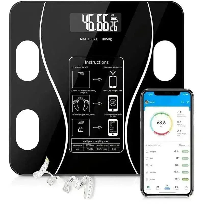 Smart Digital Body Weight Scale – Bluetooth, USB Charging & BMI Tracker with Body Tape Measure elitora 
